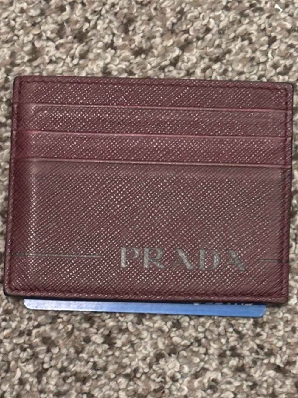 Prada Men's Wine Red Saffiano Leather Card Holder